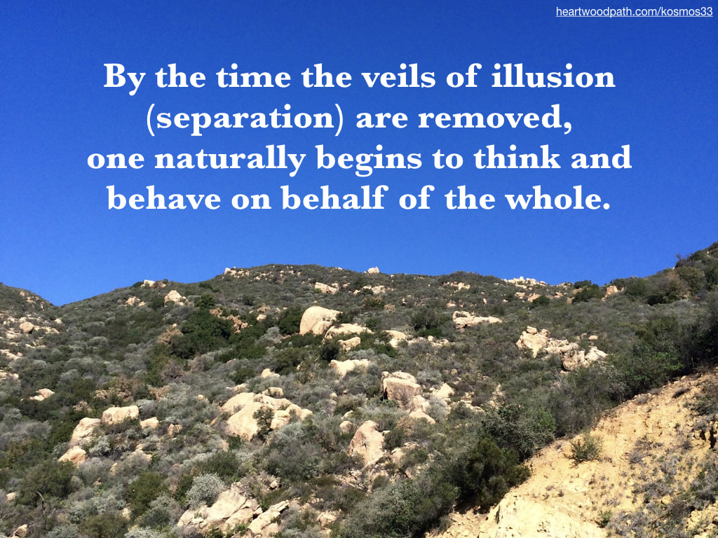 picture of rocky hills and quote By the time the veils of illusion (separation) are removed, one naturally begins to think and behave on behalf of the whole.