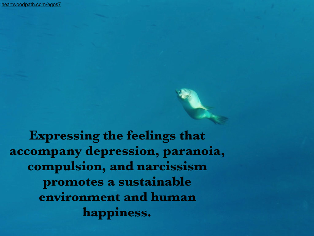 Picture sea lion quote Expressing the feelings that accompany depression, paranoia, compulsion, and narcissism promotes a sustainable environment and human happiness