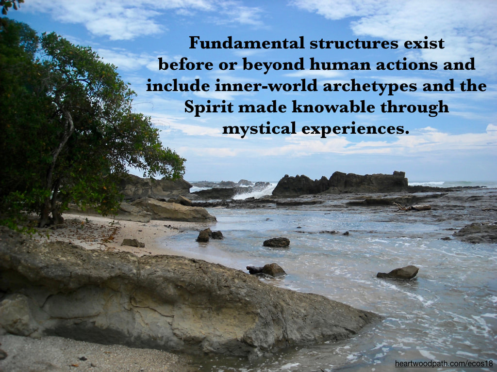Picture rainforest beach blue sky quote Fundamental structures exist before or beyond human actions and include inner-world archetypes and the Spirit made knowable through mystical experiences.
