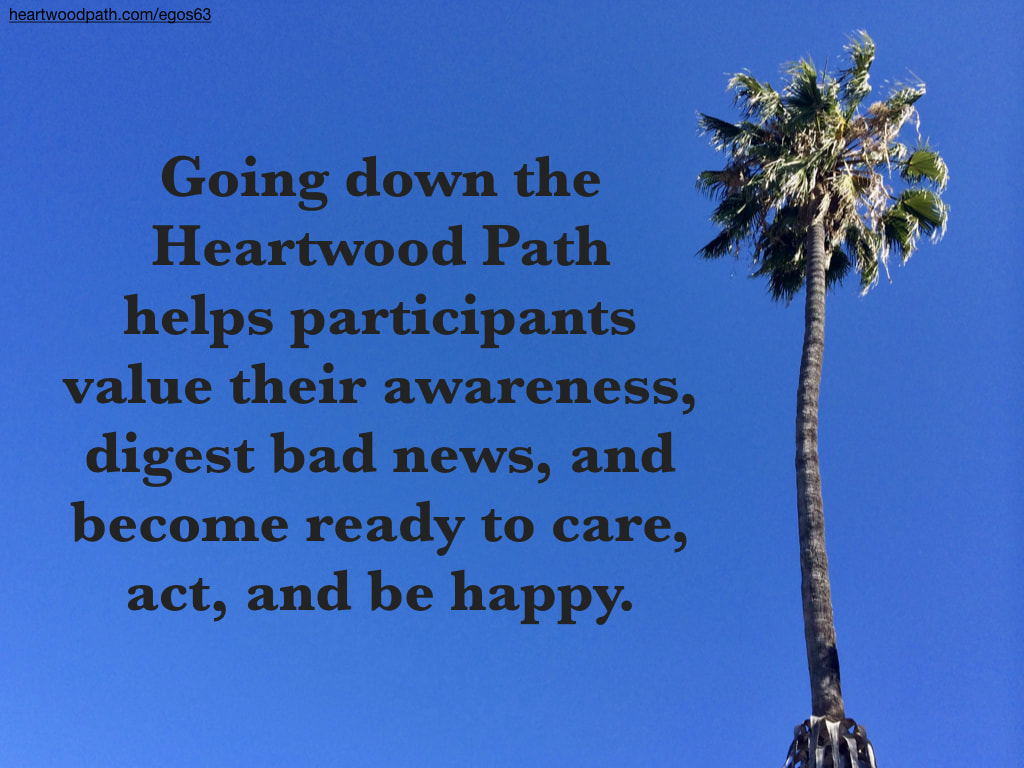 Picture blue sky palm tree quote Going down the Heartwood Path helps participants value their awareness, digest bad news, and become ready to care, act, and be happy