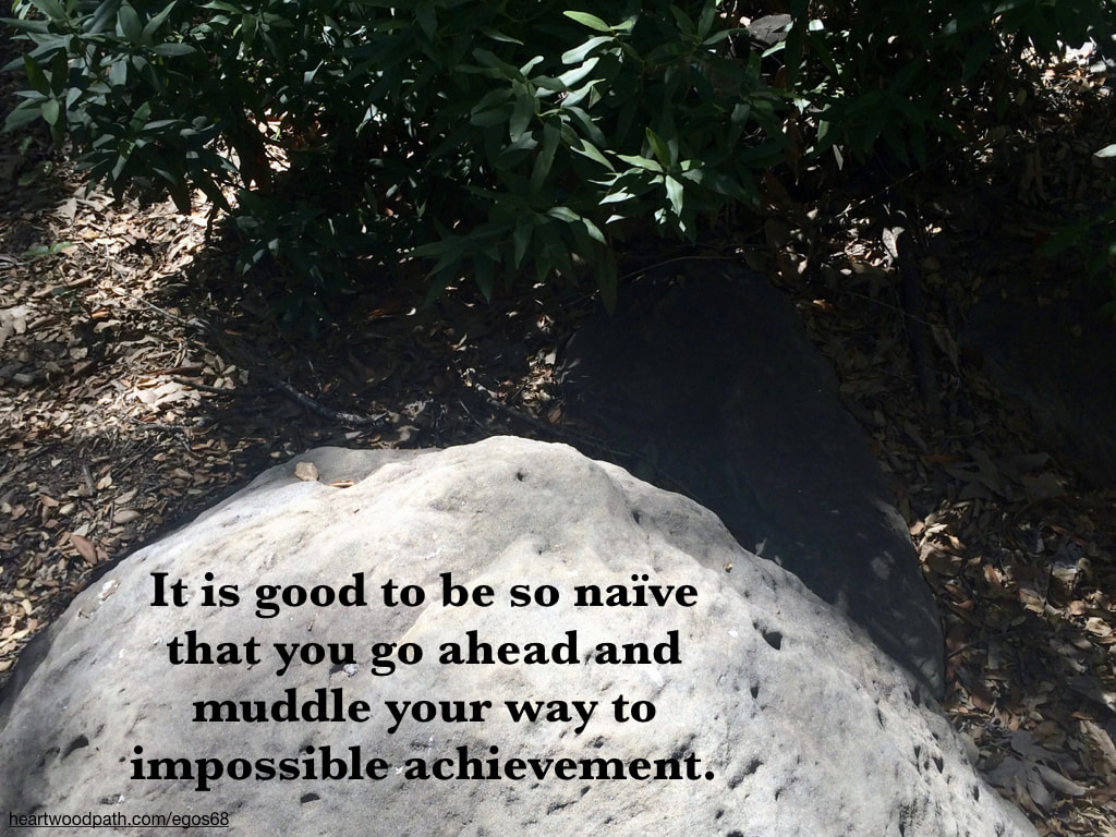 Picture boulder forest quote It is good to be so naïve that you go ahead and muddle your way to impossible achievement