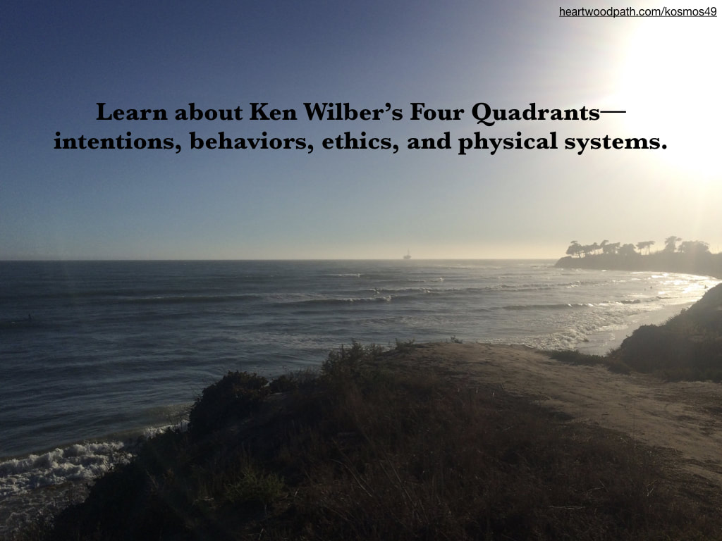 picture ocean cove with waves and trees and quote - Learn about Ken Wilber’s Four Quadrants--intentions, behaviors, ethics, and physical systems