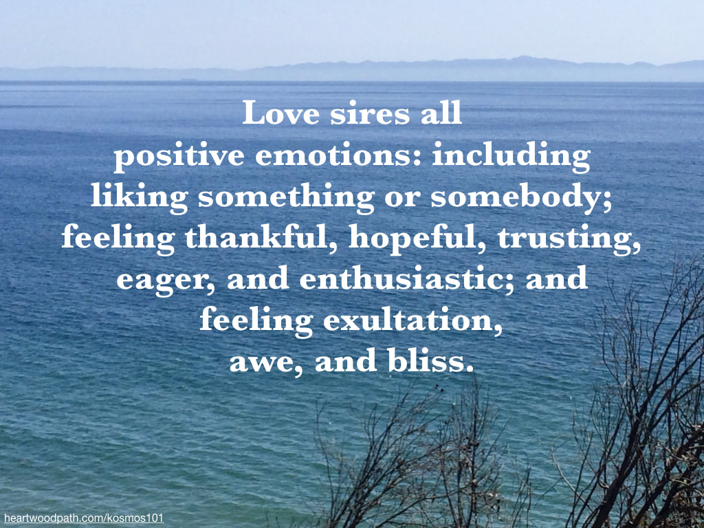 Love sires all positive emotions: including liking something or somebody; feeling thankful, hopeful, trusting, eager, and enthusiastic; and feeling exultation, awe, and bliss