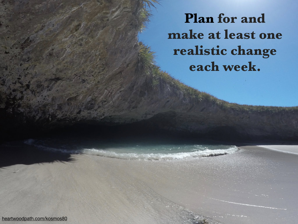 Picture hidden beach with words Plan for and make at least one realistic change each week