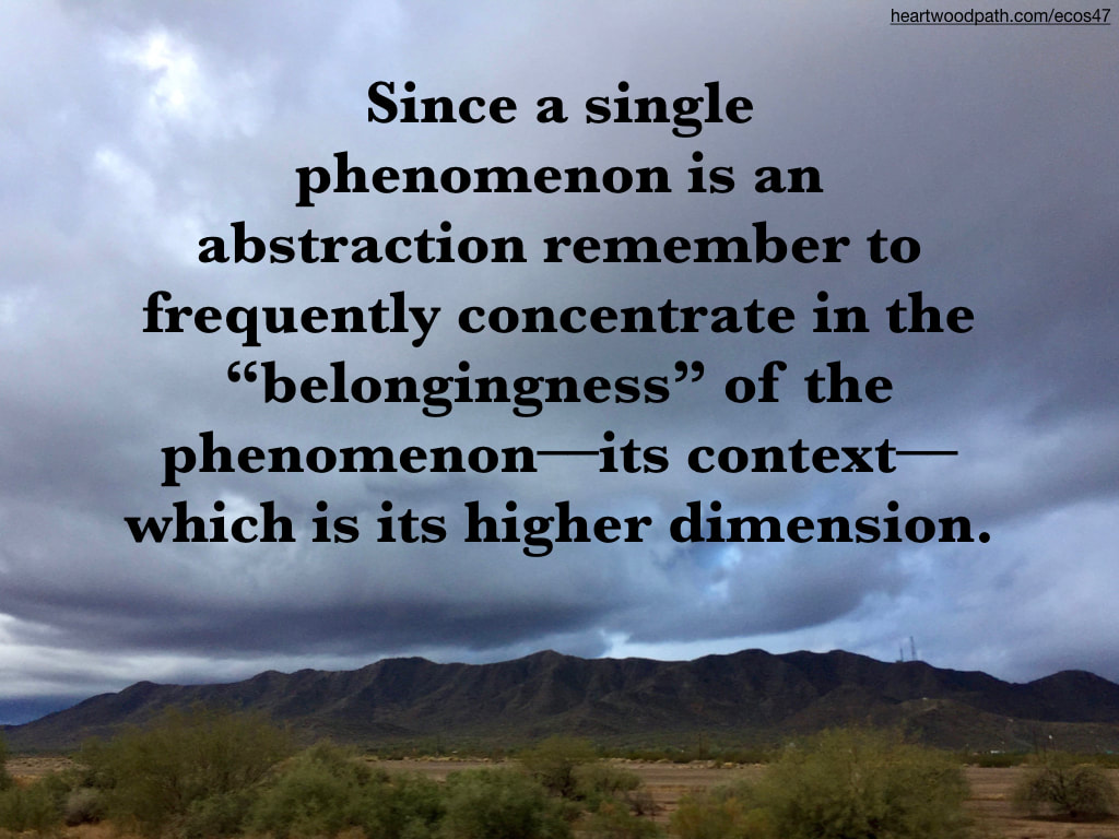 Picture storm clouds over mountain green bushes quote Since a single phenomenon is an abstraction remember to frequently concentrate in the “belongingness” of the phenomenon––its context––which is its higher dimension