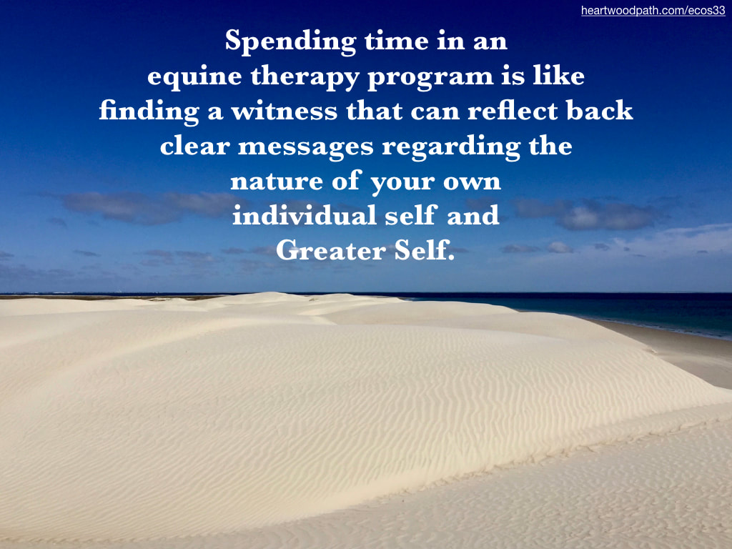 Picture sand dunes ripples blue ocean clouds blue sky quote Spending time in an equine therapy program is like finding a witness that can reflect back clear messages regarding the nature of your own individual self and Greater Self.