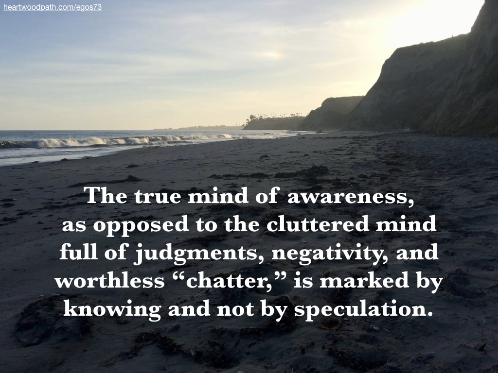 Picture beach quote The true mind of awareness, as opposed to the cluttered mind full of judgments, negativity, and worthless “chatter,” is marked by knowing and not by speculation