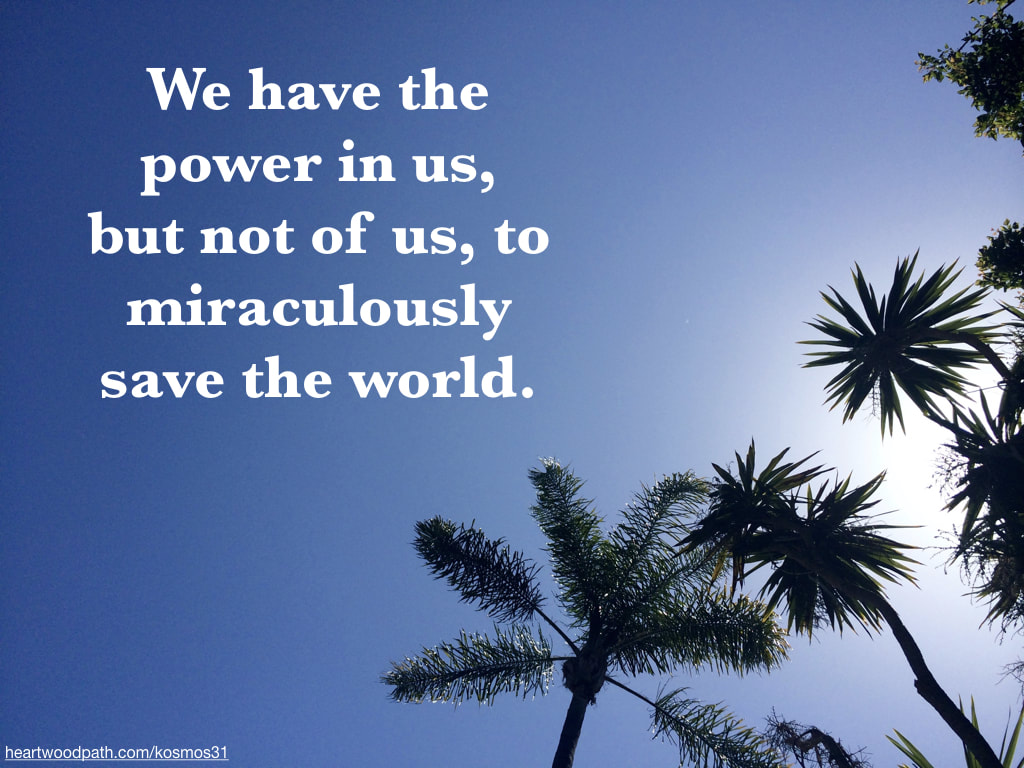 Picture palm trees and words We have the power in us, but not of us, to miraculously save the world