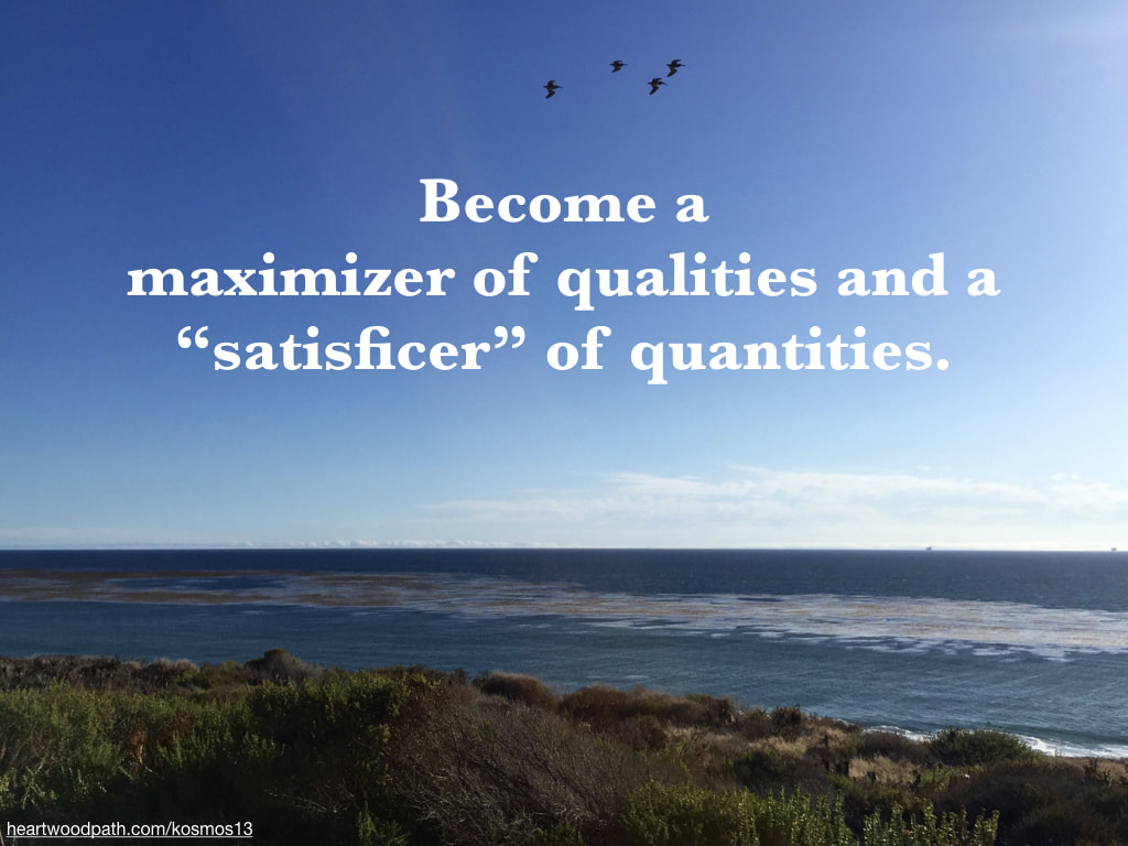 picture of ocean and quote Become a maximizer of qualities and a “satisficer” of quantities