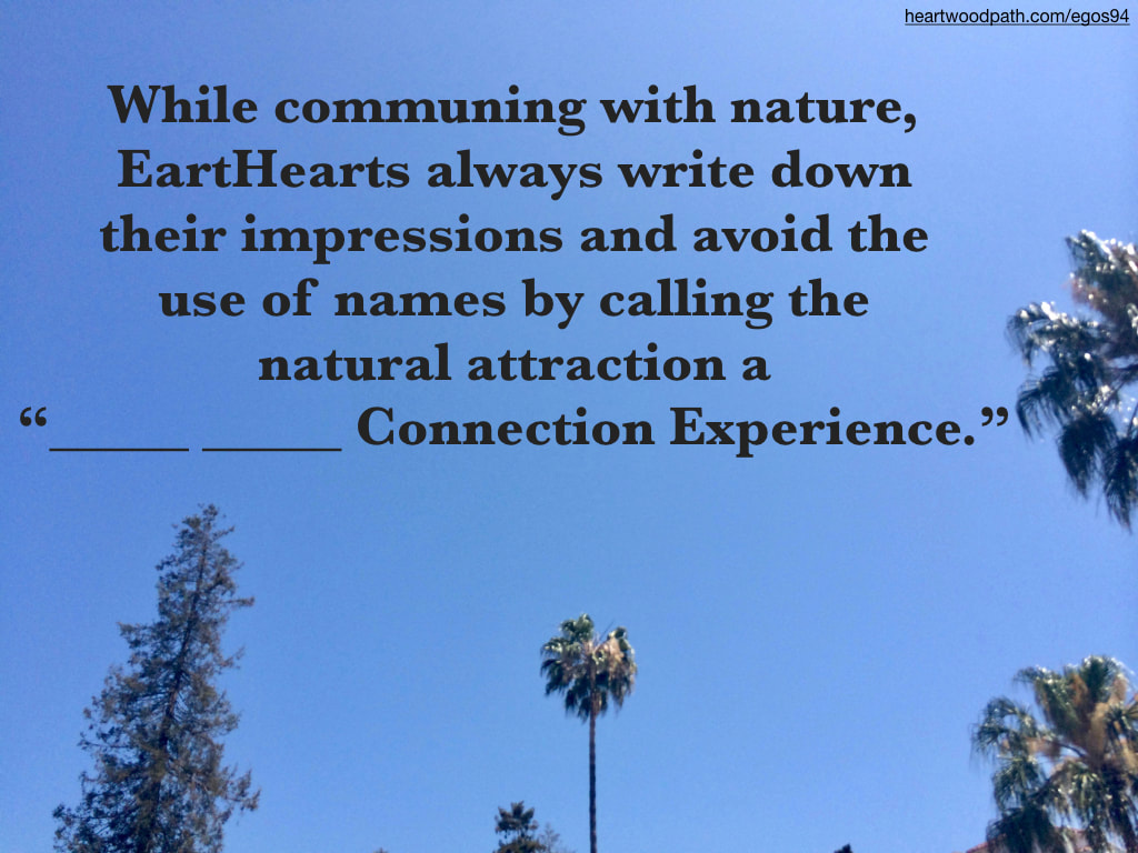 Picture blue sky palm trees quote While communing with nature, EartHearts always write down their impressions and avoid the use of names by calling the natural attraction a “_____ _____ Connection Experience.”