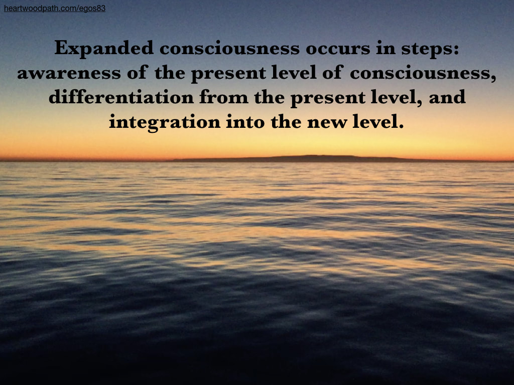 Expanded consciousness occurs in steps: awareness of the present level of consciousness, differentiation from the present level, and integration into the new level.