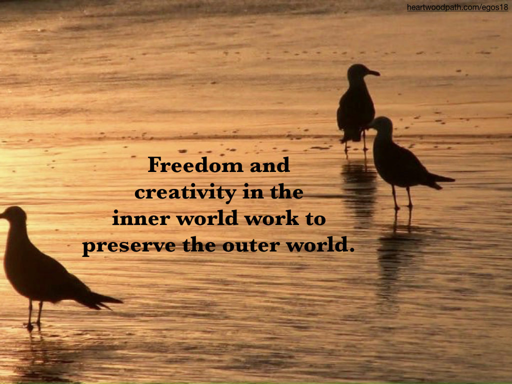 Picture sunset birds quote Freedom and creativity in the inner world work to preserve the outer world