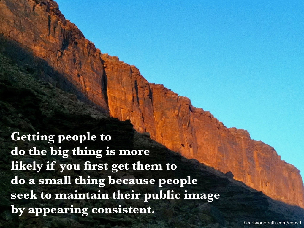 Picture red canyon quote Getting people to do the big thing is more likely if you first get them to do a small thing because people seek to maintain their public image by appearing consistent
