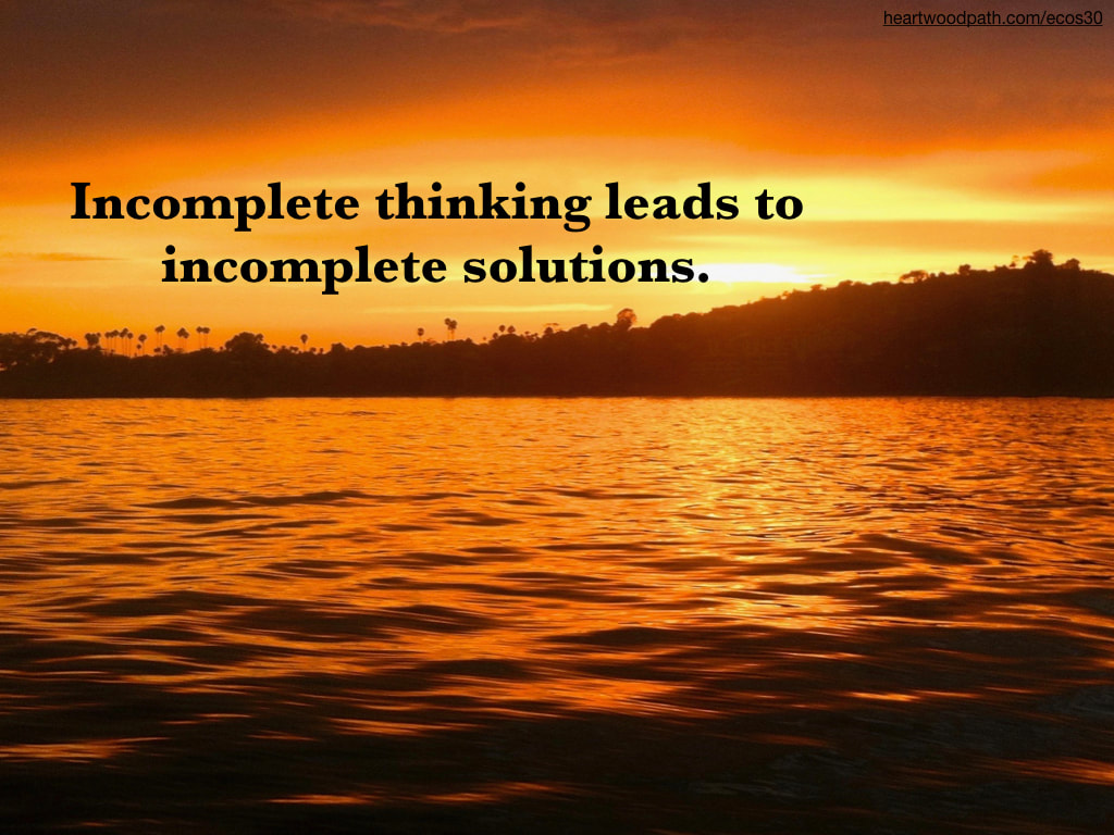 Picture orange sunset orange reflection ocean quote Incomplete thinking leads to incomplete solutions