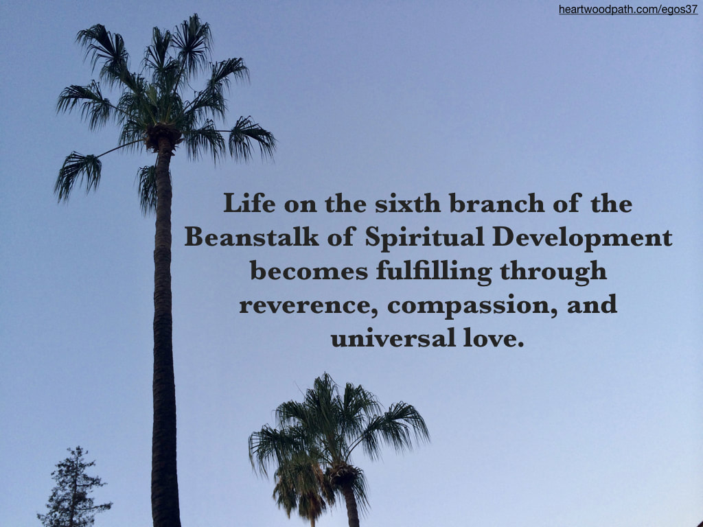 Picture palm tree words sky Life on the sixth branch of the Beanstalk of Spiritual Development becomes fulfilling through reverence, compassion, and universal love