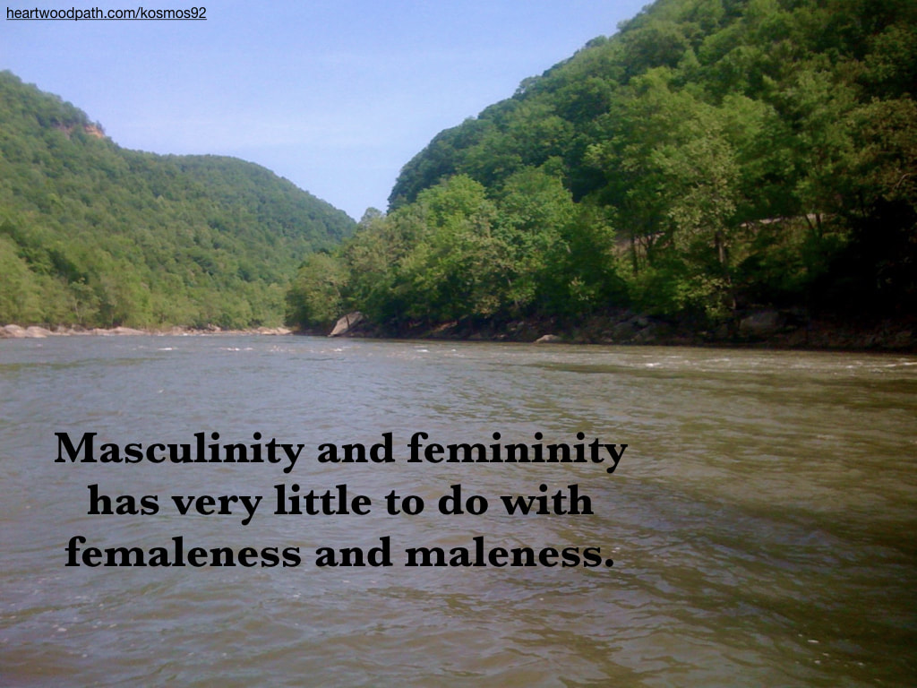Picture river with trees and quote Masculinity and femininity has very little to do with femaleness and maleness