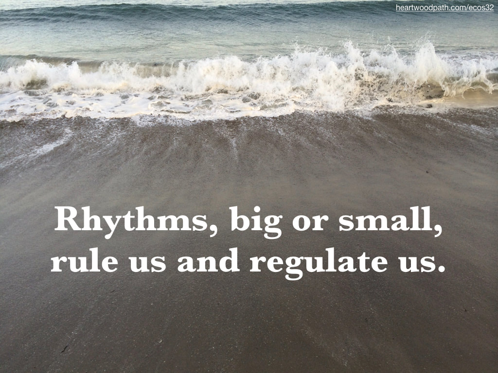 Picture water rushing on sand beach quote Rhythms, big or small, rule us and regulate us