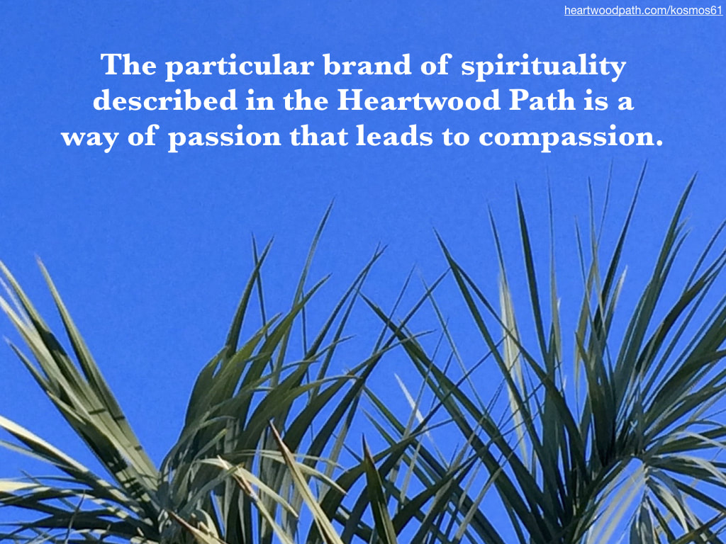 Picture palm fronds with words - The particular brand of spirituality described in the Heartwood  is a way of passion that leads to compassion