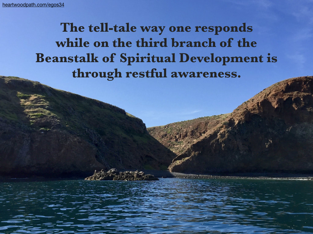 Picture island quote The tell-tale way one responds while on the third branch of the Beanstalk of Spiritual Development is through restful awareness