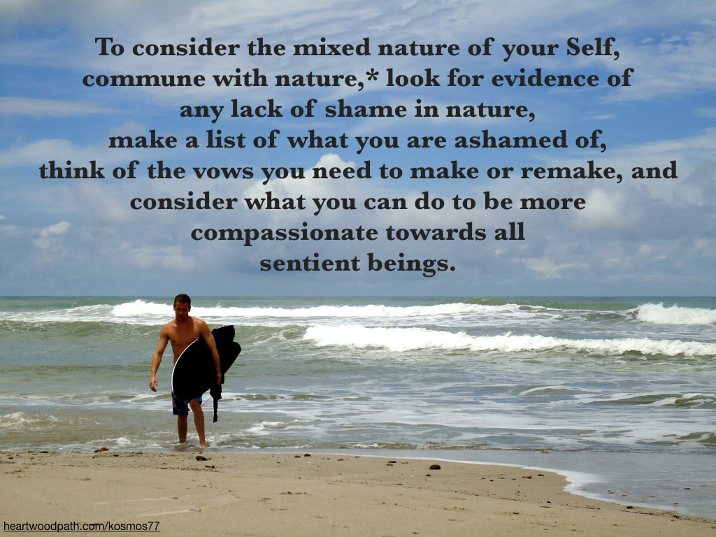Picture communing with nature doing activity To consider the mixed nature of your Self, commune with nature,* look for evidence of any lack of shame in nature, make a list of what you are ashamed of, think of the vows you need to make or remake
