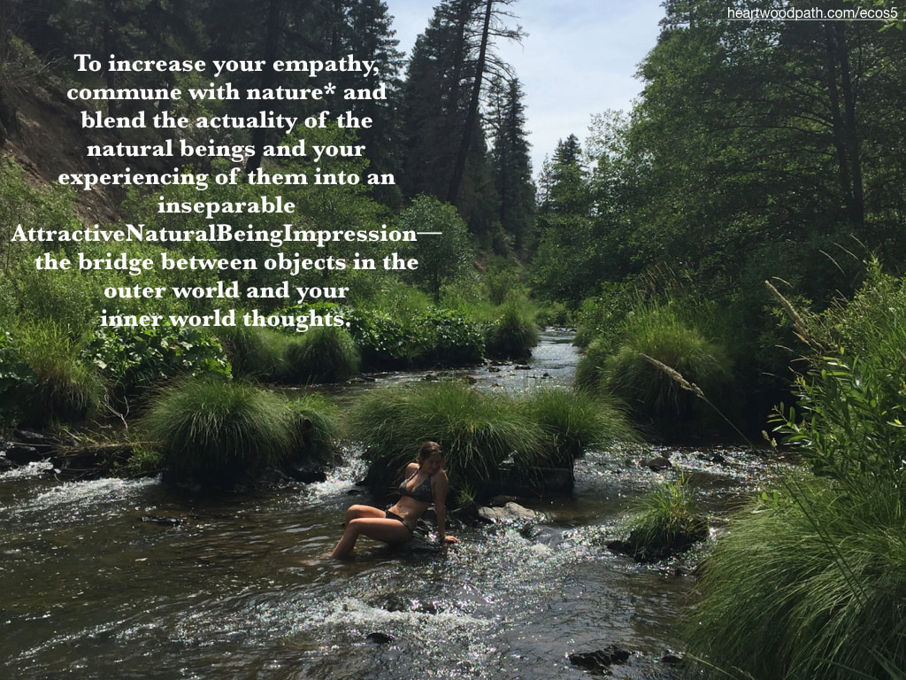 Picture connecting with nature ecopsychology activity To increase your empathy, commune with nature* and blend the actuality of the natural beings and your experiencing of them into an inseparable AttractiveNaturalBeingImpression––the bridge between objects in the outer world and your inner world thoughts.
