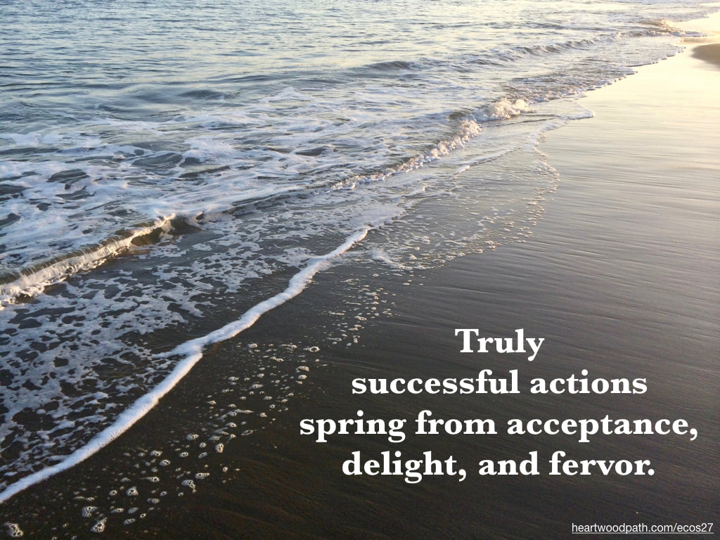 Picture wet sand tide line beach quote Truly successful actions spring from acceptance, delight, and fervor.