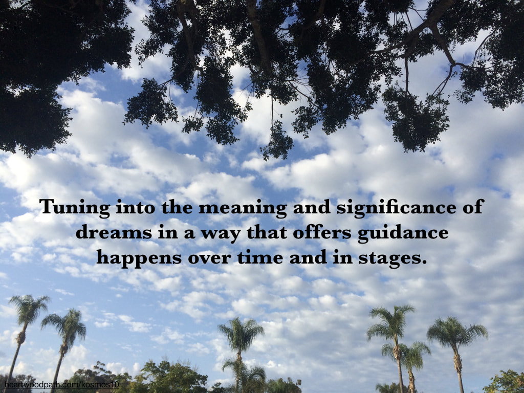 picture of trees and quote saying Tuning into the meaning and significance of dreams in a way that offers guidance happens over time and in stages.