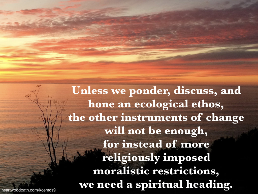 picture of sunset and quote Unless we ponder, discuss, and hone an ecological ethos, the other instruments of change will not be enough, for instead of more religiously imposed moralistic restrictions, we need a spiritual heading