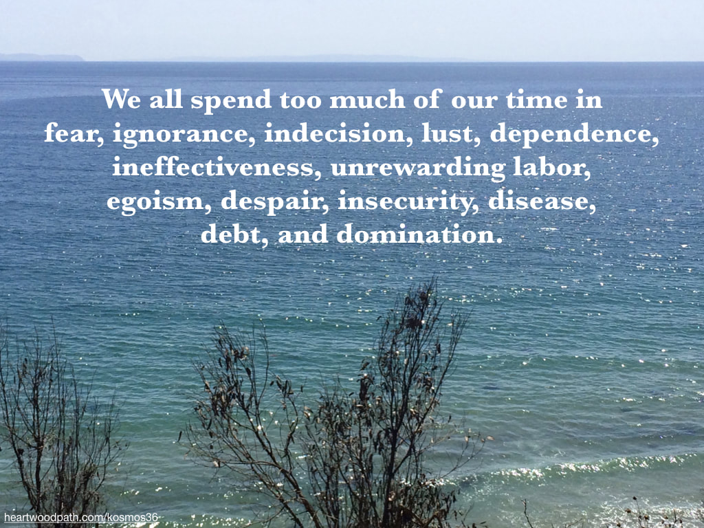 picture of beach with words - We all spend too much of our time in fear, ignorance, indecision, lust, dependence, ineffectiveness, unrewarding labor, egoism, despair, insecurity, disease, debt, and domination