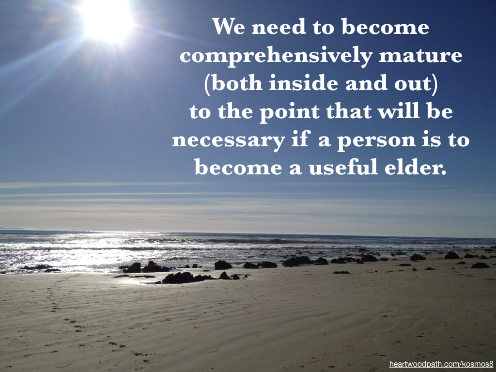 picture of a beach with the quote We need to become comprehensively mature (both inside and out) to the point that will be necessary if a person is to become a useful elder