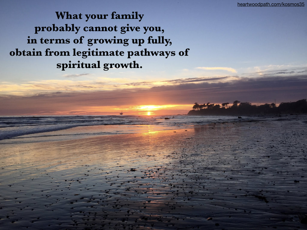 picture of a sunset on the beach with quote - What your family probably cannot give you, in terms of growing up fully, obtain from legitimate pathways of spiritual growth