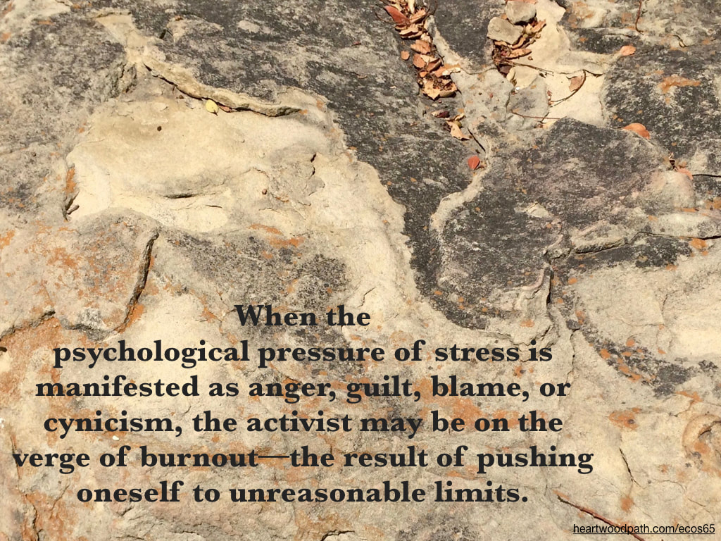 Picture stone natural details quote When the psychological pressure of stress is manifested as anger, guilt, blame, or cynicism, the activist may be on the verge of burnout--the result of pushing oneself to unreasonable limits